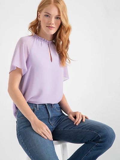 Short Flutter Sleeve Chiffon Blouse Orchid Petal