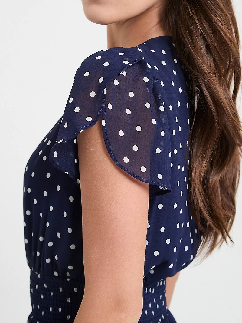 Chiffon Handkerchief Hem Ruffle Dress Wht Grnd Floral Prnt