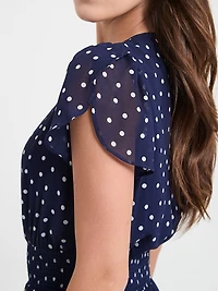 Chiffon Handkerchief Hem Ruffle Dress Wht Grnd Floral Prnt