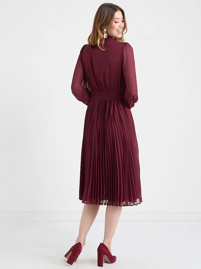 Long Sleeve Chiffon Midi Dress Burgundy