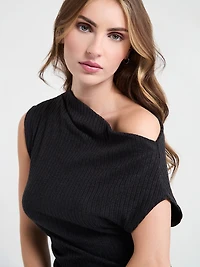 Asymmetric Off Shoulder Top Charcoal