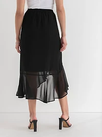 Chiffon Ruffle Midi Skirt Black