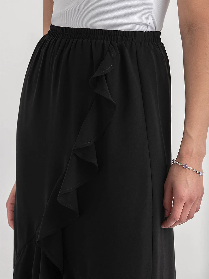 Chiffon Ruffle Midi Skirt Black