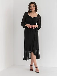 Chiffon Ruffle Midi Skirt Black