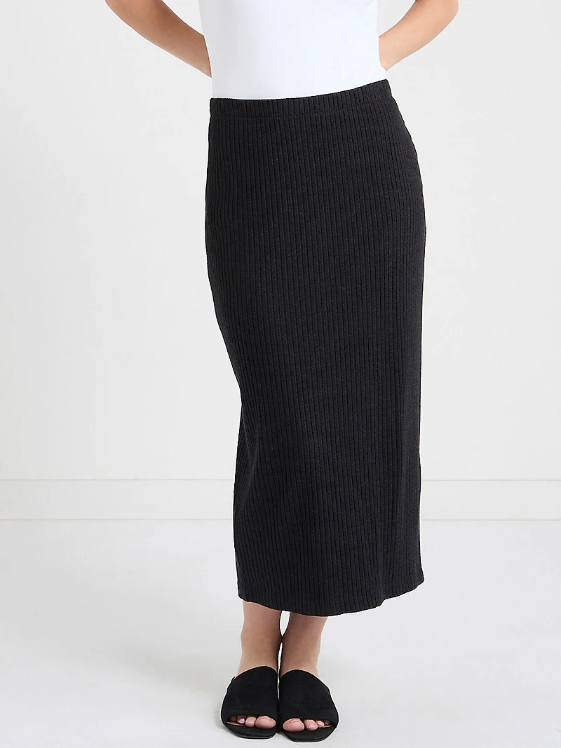 Textured Column Midi Skirt Charcoal