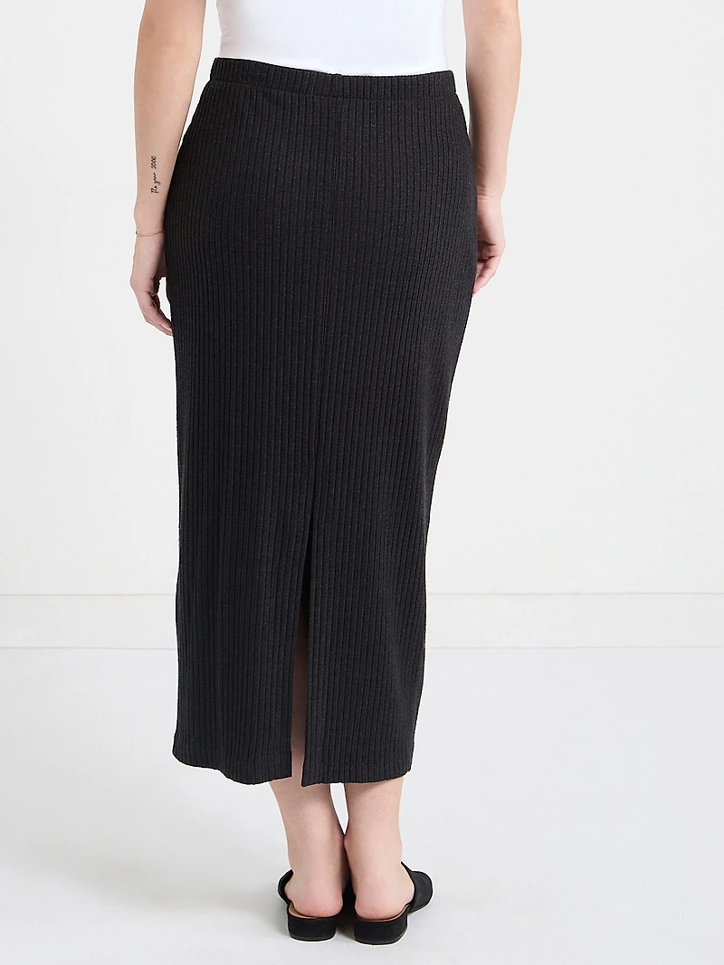 Textured Column Midi Skirt Charcoal