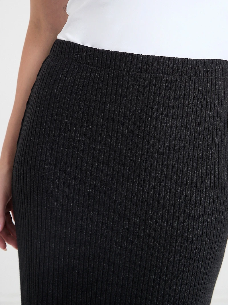 Textured Column Midi Skirt Charcoal