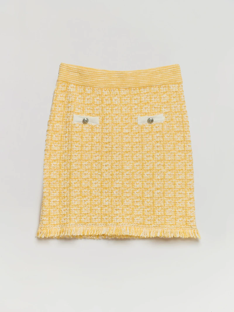 Tweed Skirt with Buttons Yellow Mix
