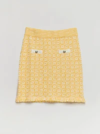 Tweed Skirt with Buttons Yellow Mix