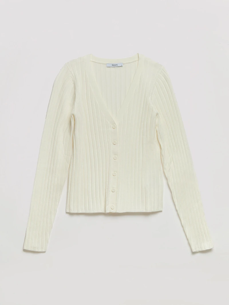 V-Neck Rib Cardigan blanc de