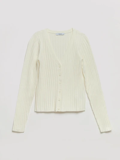 V-Neck Rib Cardigan blanc de