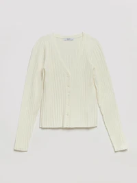 V-Neck Rib Cardigan blanc de