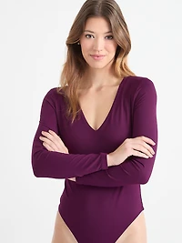 V-Neck Long Sleeve Bodysuit Black