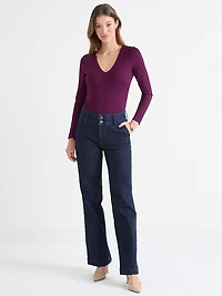 V-Neck Long Sleeve Bodysuit Black