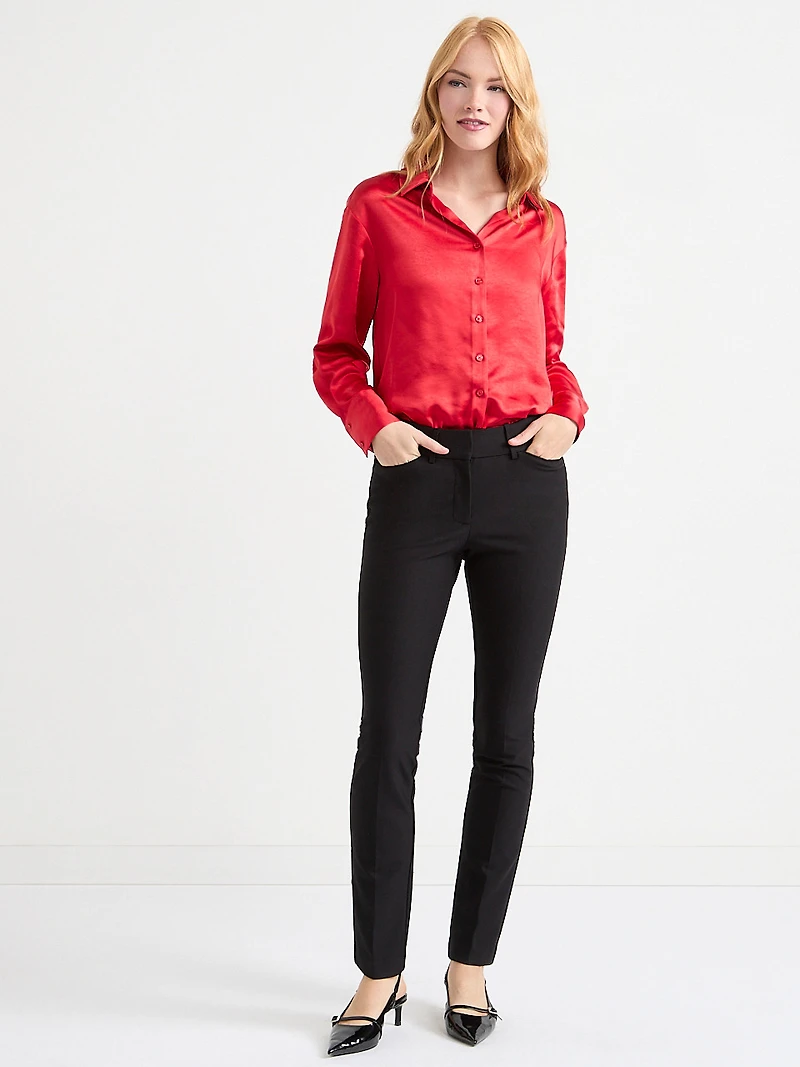 Long Sleeve Satin Blouse Red