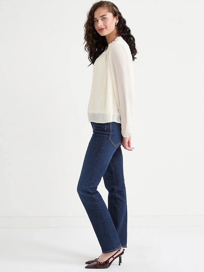 Long Sleeve Henley Swiss Dot Blouse Pine Grove