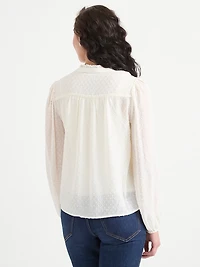 Long Sleeve Henley Swiss Dot Blouse Pine Grove