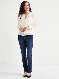 Long Sleeve Henley Swiss Dot Blouse Pine Grove