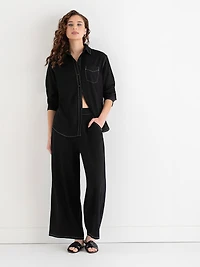 Linen Wide Crop Pant Black