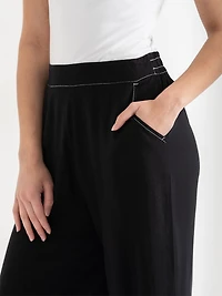 Linen Wide Crop Pant Black
