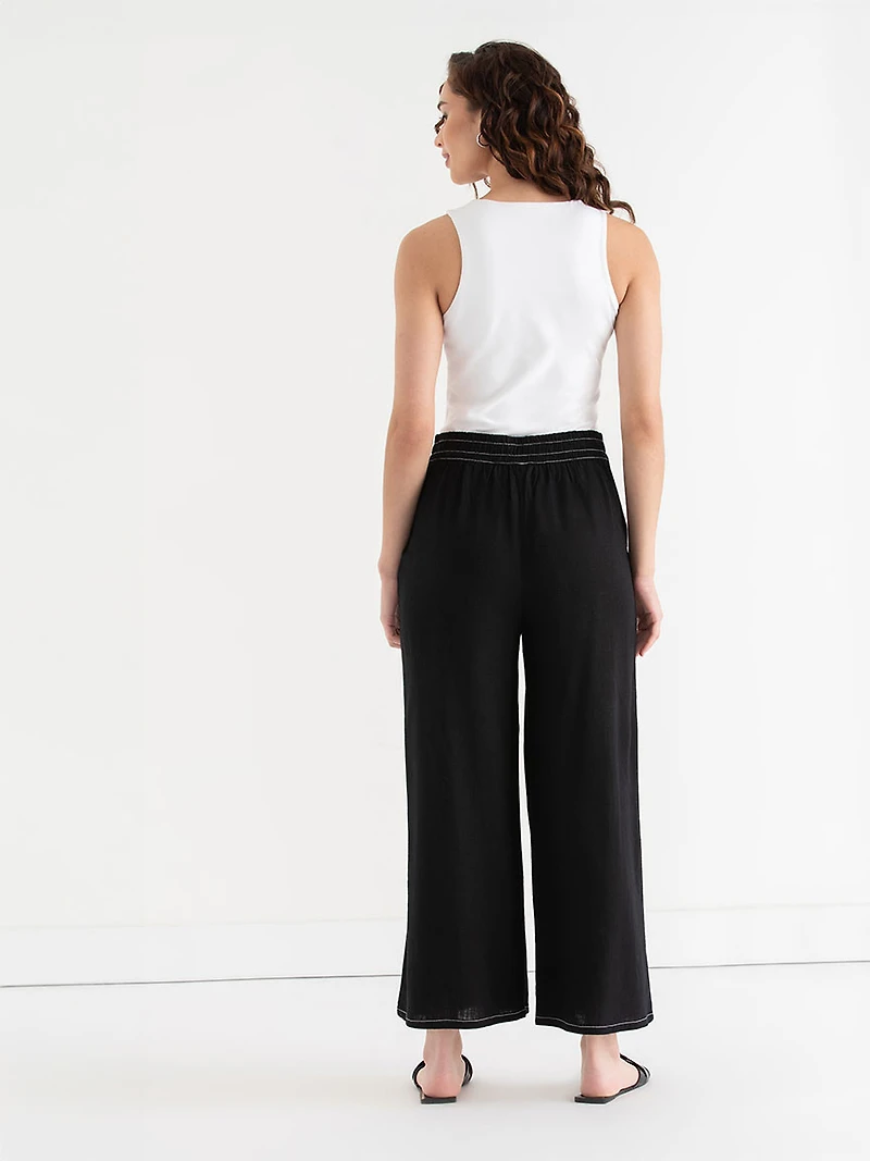 Linen Wide Crop Pant Black