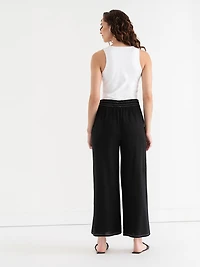 Linen Wide Crop Pant Black