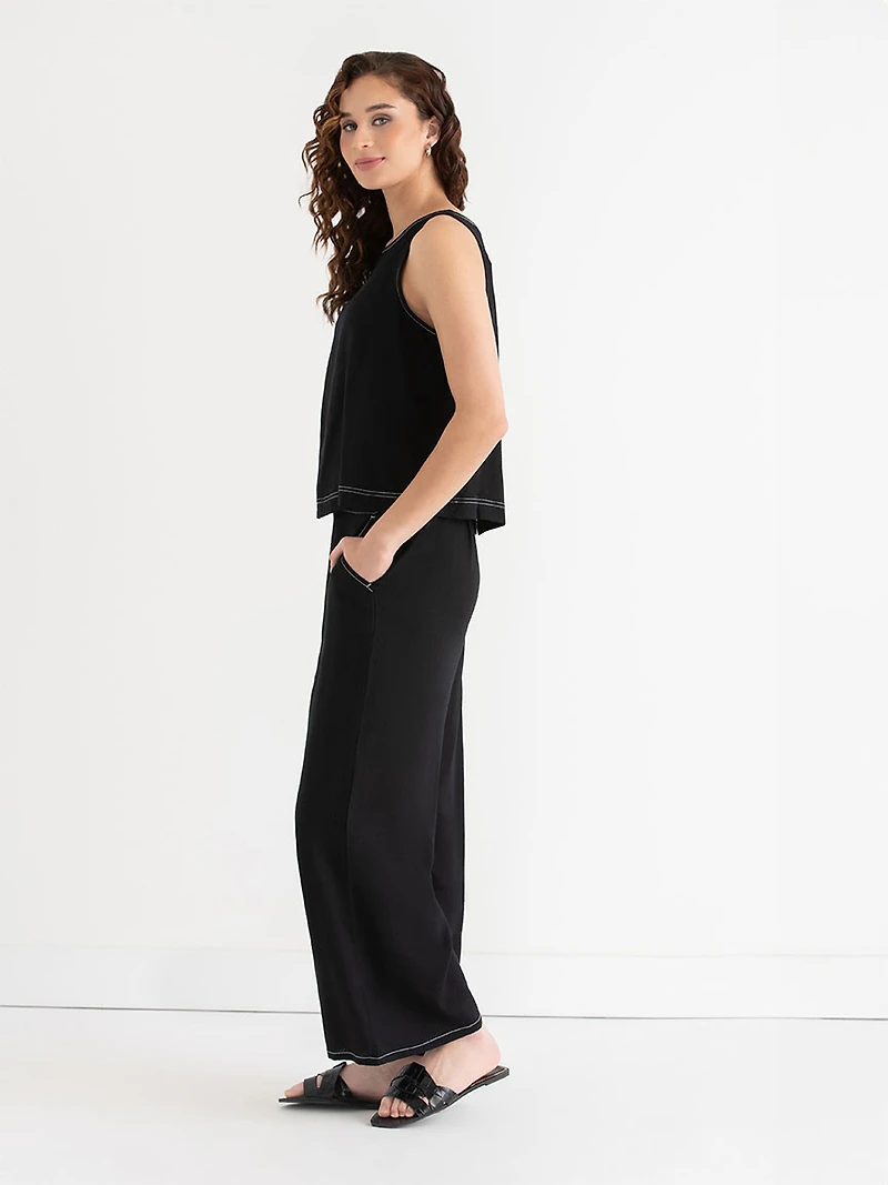 Linen Wide Crop Pant Black