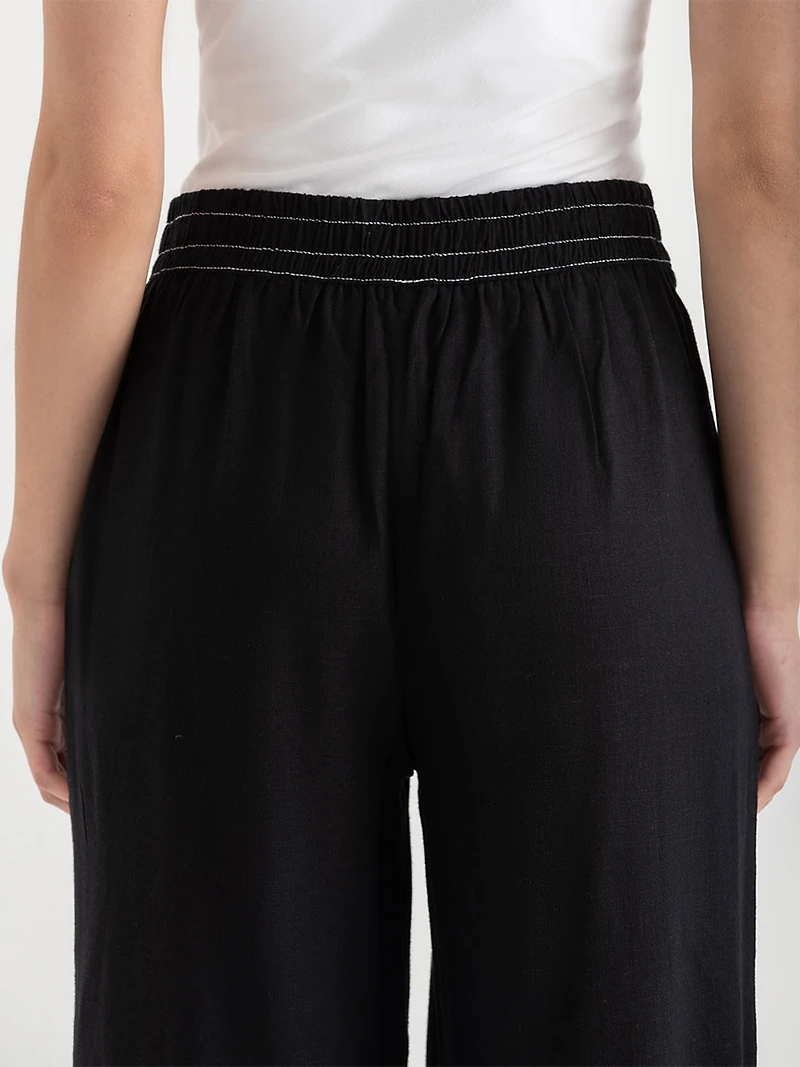 Linen Wide Crop Pant Black