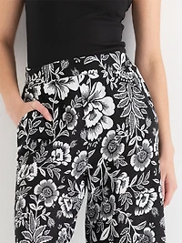 Linen Blend Wide Crop Pant Black Border Print