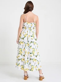 Strappy Smocked Poplin Midi Dress Lemon Print