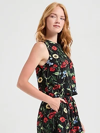 Fitted Sleeveless Linen Blend Top Postcard Print