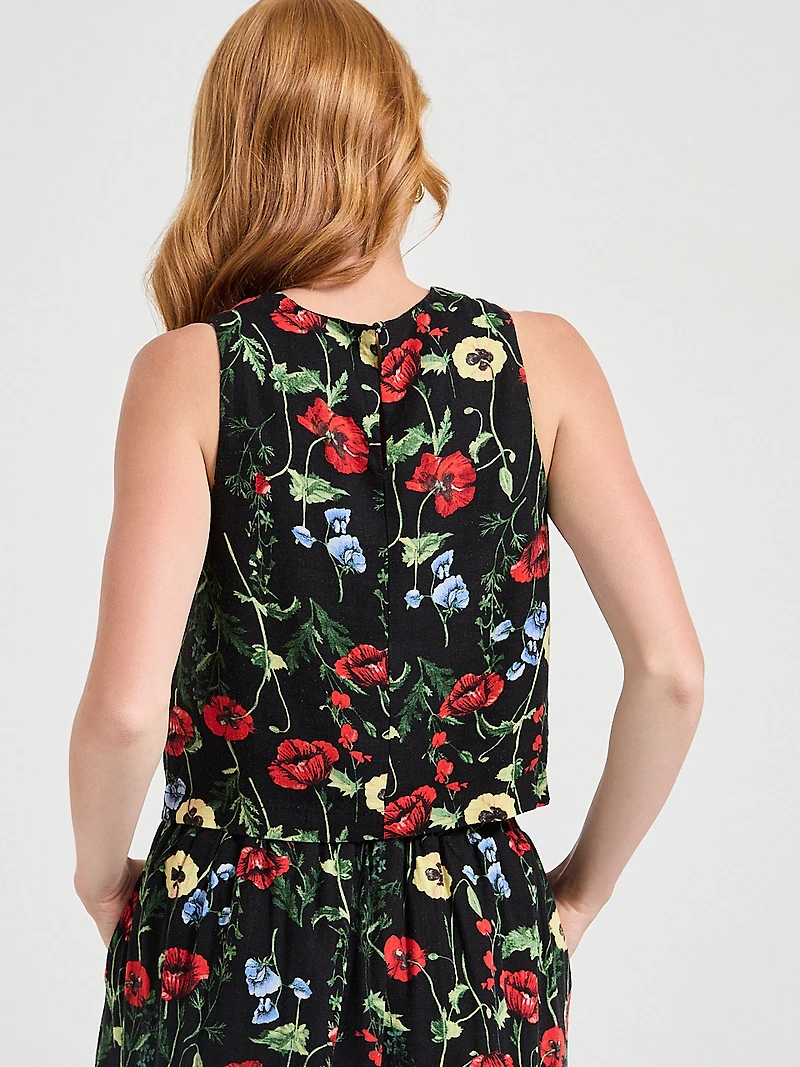 Fitted Sleeveless Linen Blend Top Postcard Print
