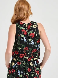 Fitted Sleeveless Linen Blend Top Postcard Print