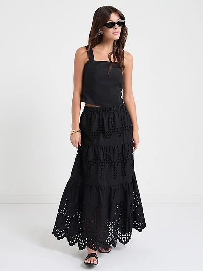 Square Neck Poplin Tank Black