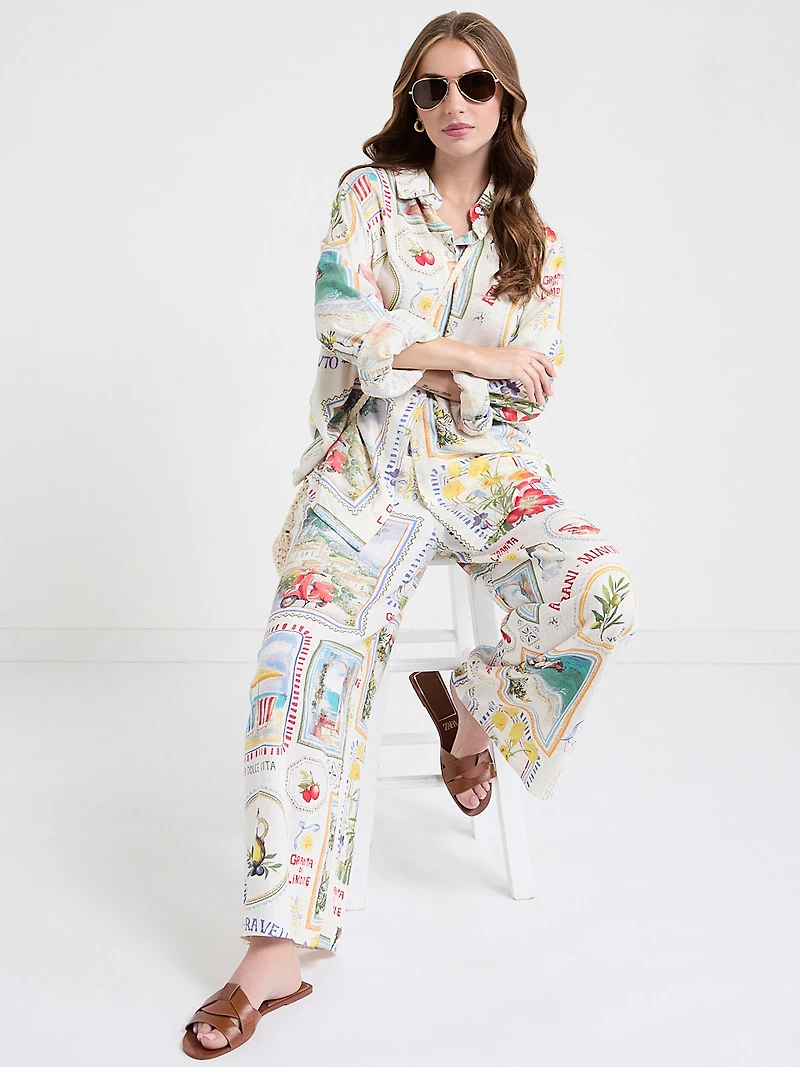 Linen Wide Crop Pant Postcard Print