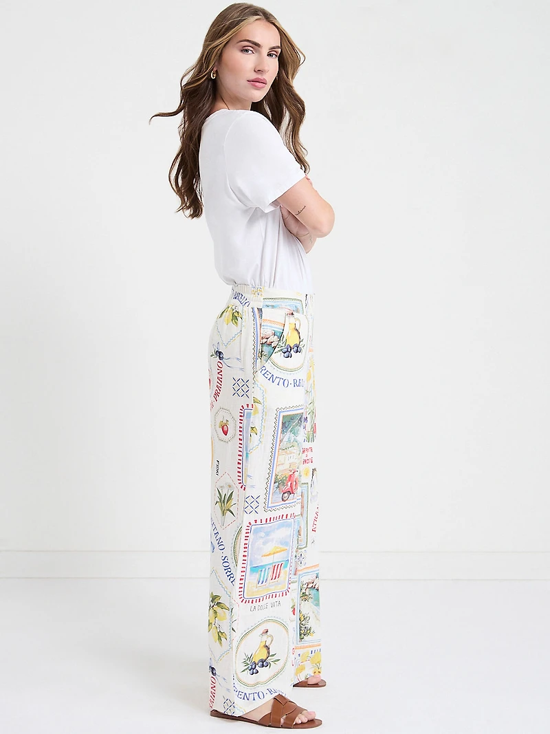 Linen Wide Crop Pant Postcard Print