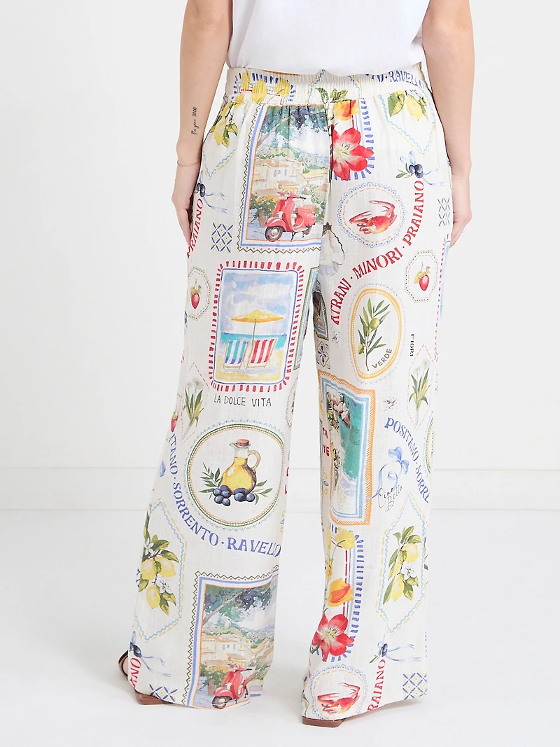 Linen Wide Crop Pant Postcard Print