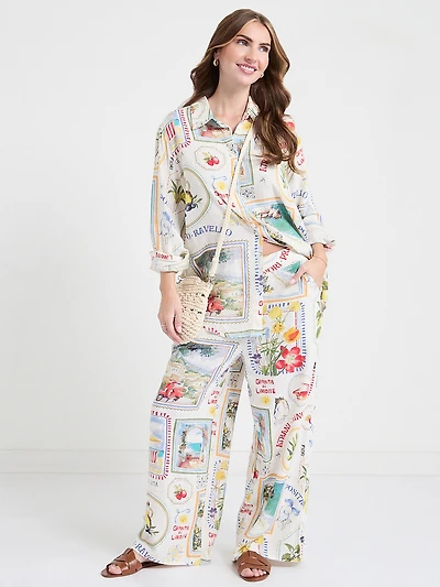 Linen Wide Crop Pant Postcard Print