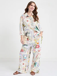 Linen Wide Crop Pant Postcard Print
