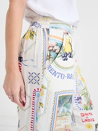 Linen Wide Crop Pant Postcard Print