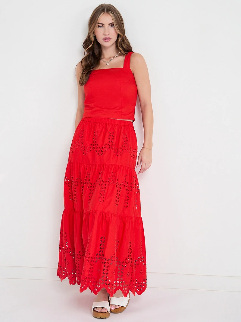 Eyelet Maxi Skirt Black