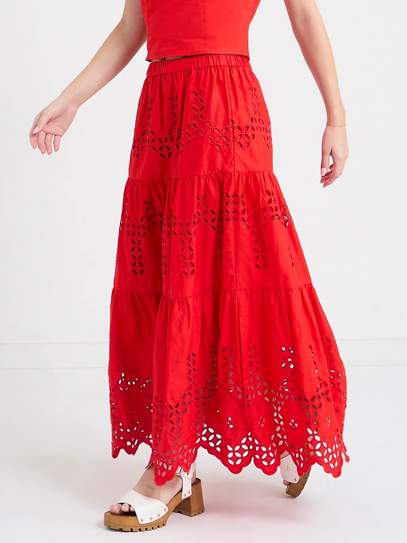 Eyelet Maxi Skirt Black