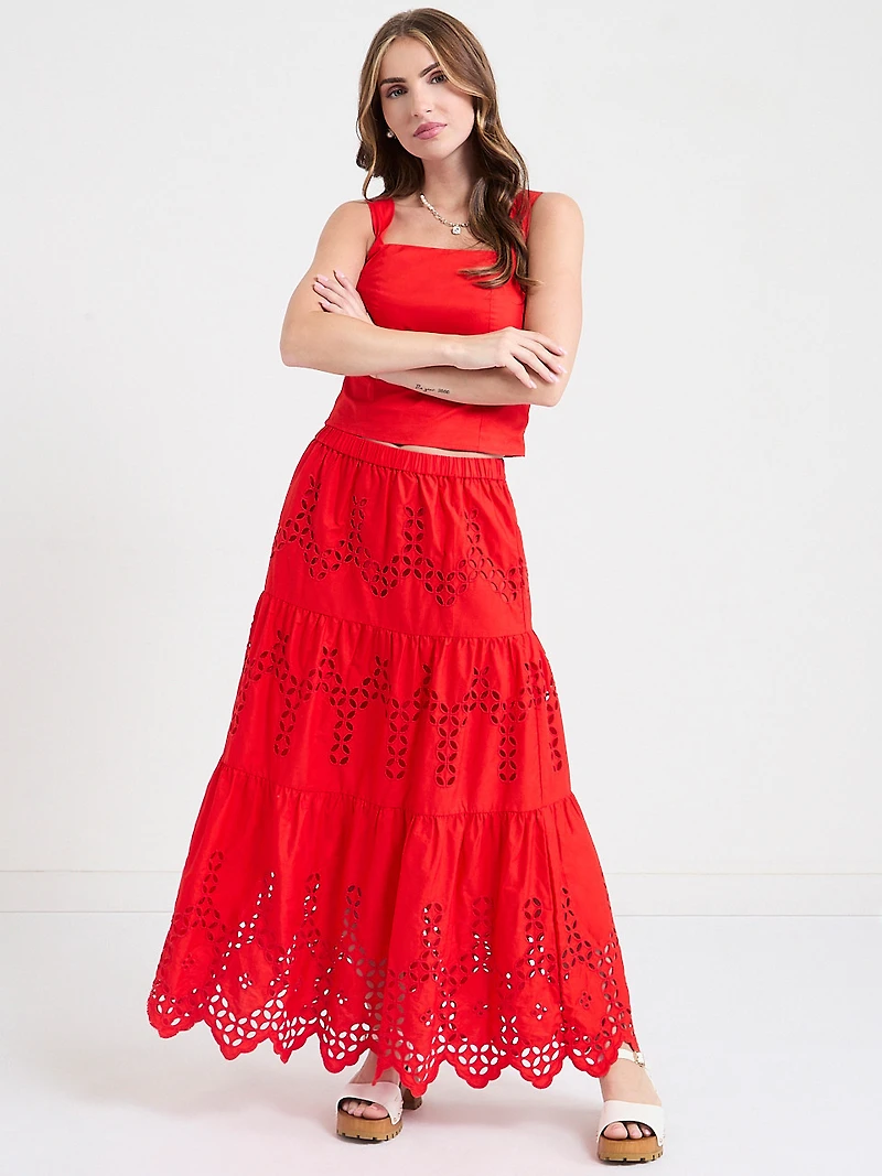 Eyelet Maxi Skirt Black