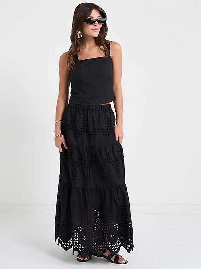 Eyelet Maxi Skirt Black