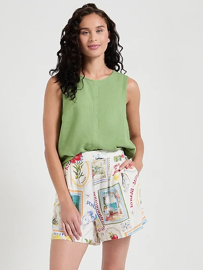 Sleeveless Linen Blend Blouse Jade Green