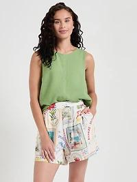Sleeveless Linen Blend Blouse Jade Green