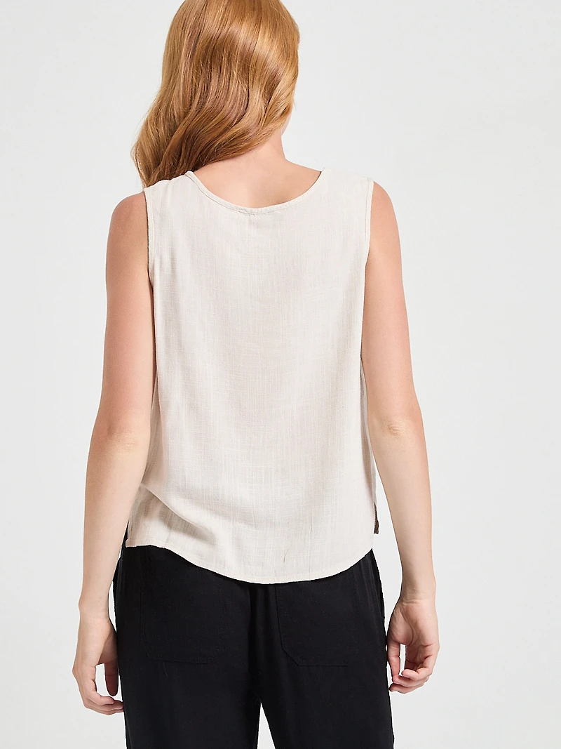 Sleeveless Linen Blend Blouse Island Print