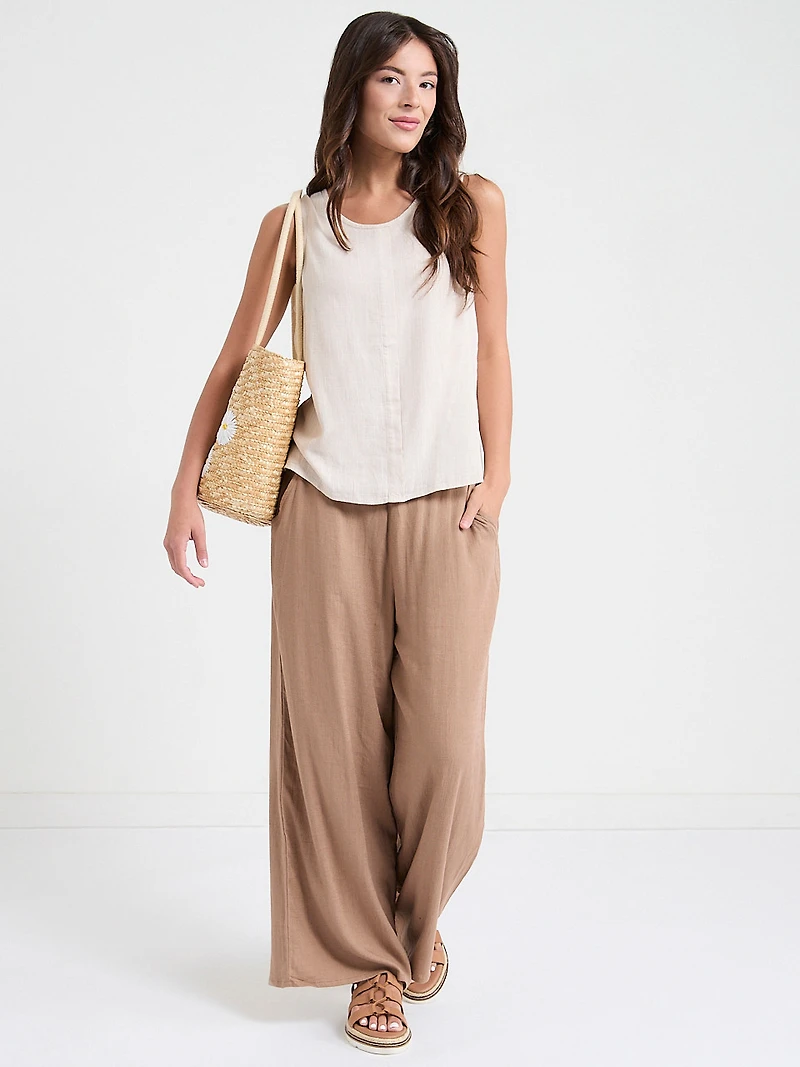 Linen Blend Wide Crop Pant Sinopia Fresco