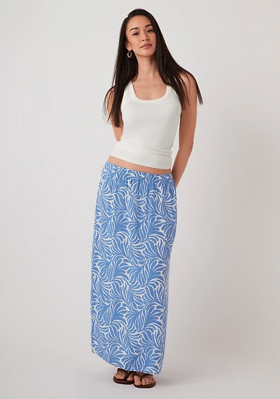 Linen Blend Midi-Column Skirt