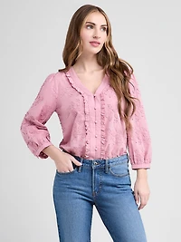 3/4 Sleeve Cotton Ruffle Blouse